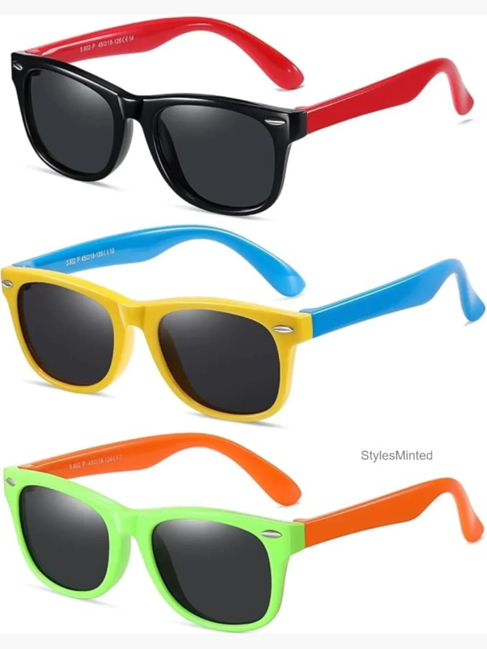 3 Pack Polarized Sunglasses for Kids Flexible Rubber Frame UV Protection Ages